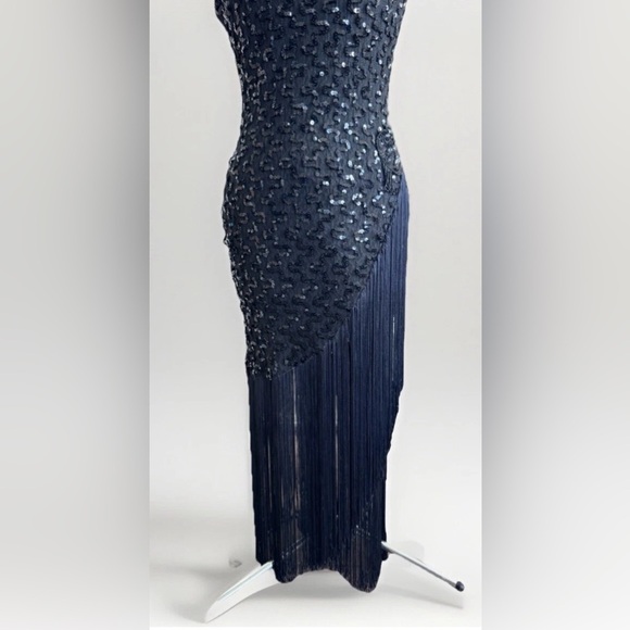 vintage 70s 80s dave and johnny sequin beaded Fringed Flapper Dress sleeveless - Picture 6 of 16